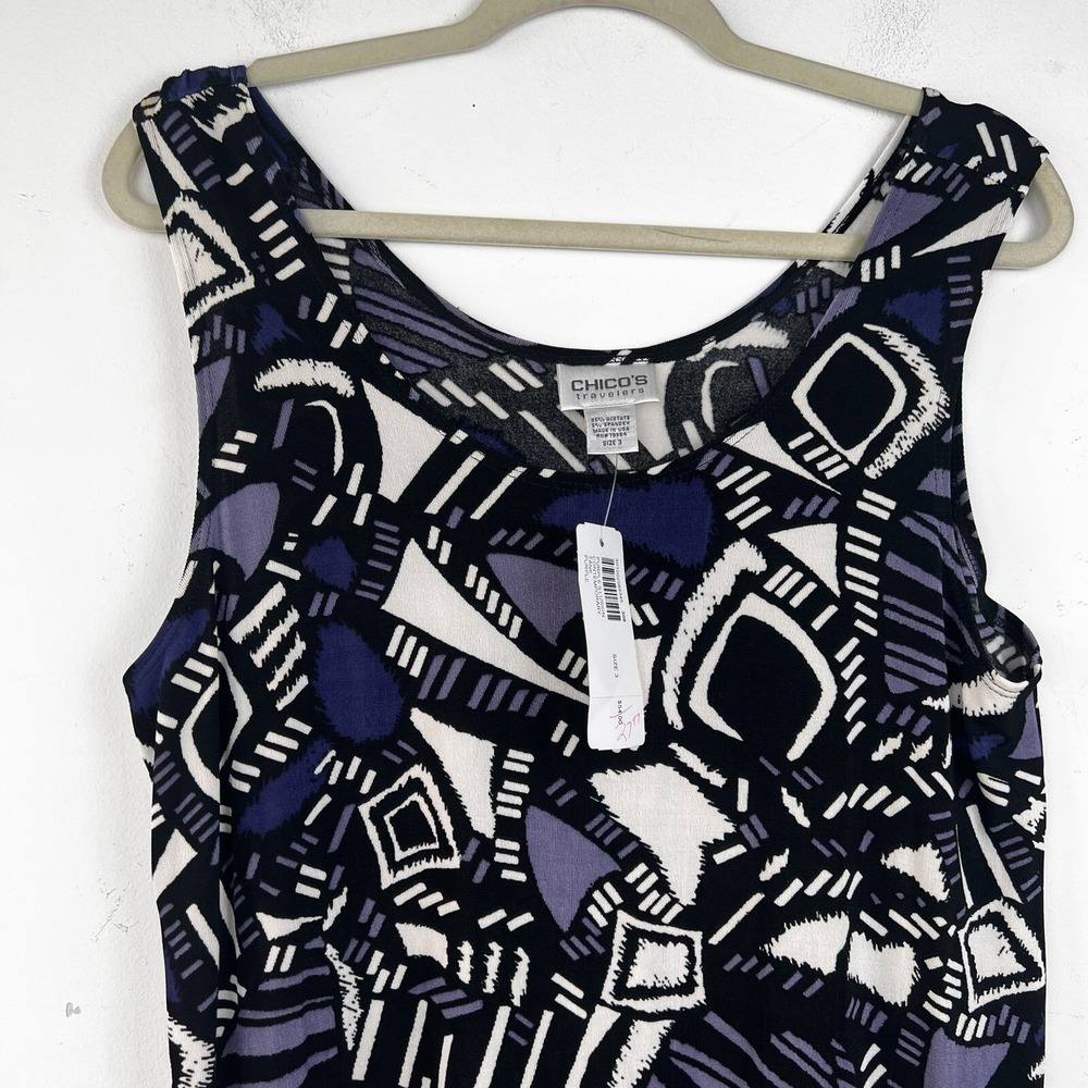 Chicos Travelers Tank Top Womens Size 3‎ Purple Black Geometric Sleeveless - Picture 7 of 11
